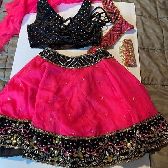 Glamour solo custom dance costume black hot pink Indian Bollywood hot pink LC - Picture 2 of 13